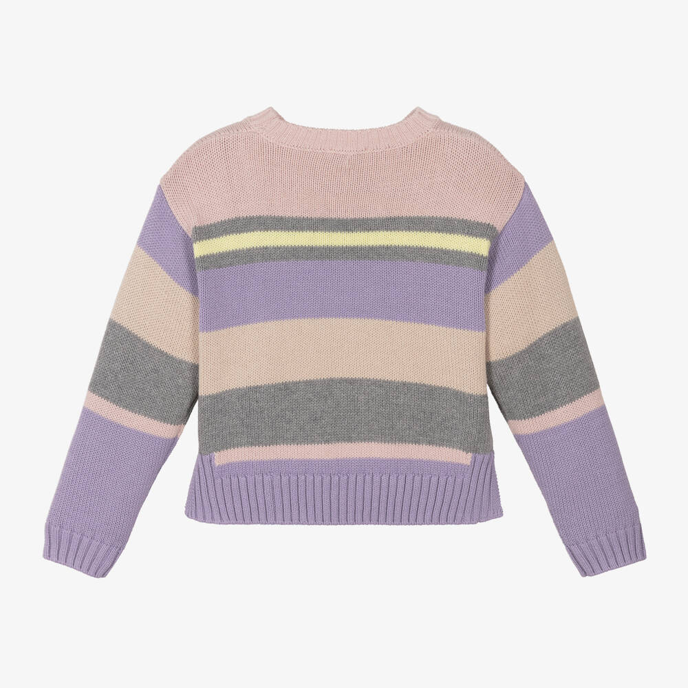 Il Gufo-Girls Lavender Stripe Cotton Sweater | Childrensalon Outlet