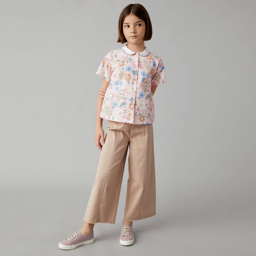 إيل غوفو-قميص قطن بوبلين لون زهري فاتح بطبعة ورود | Childrensalon Outlet