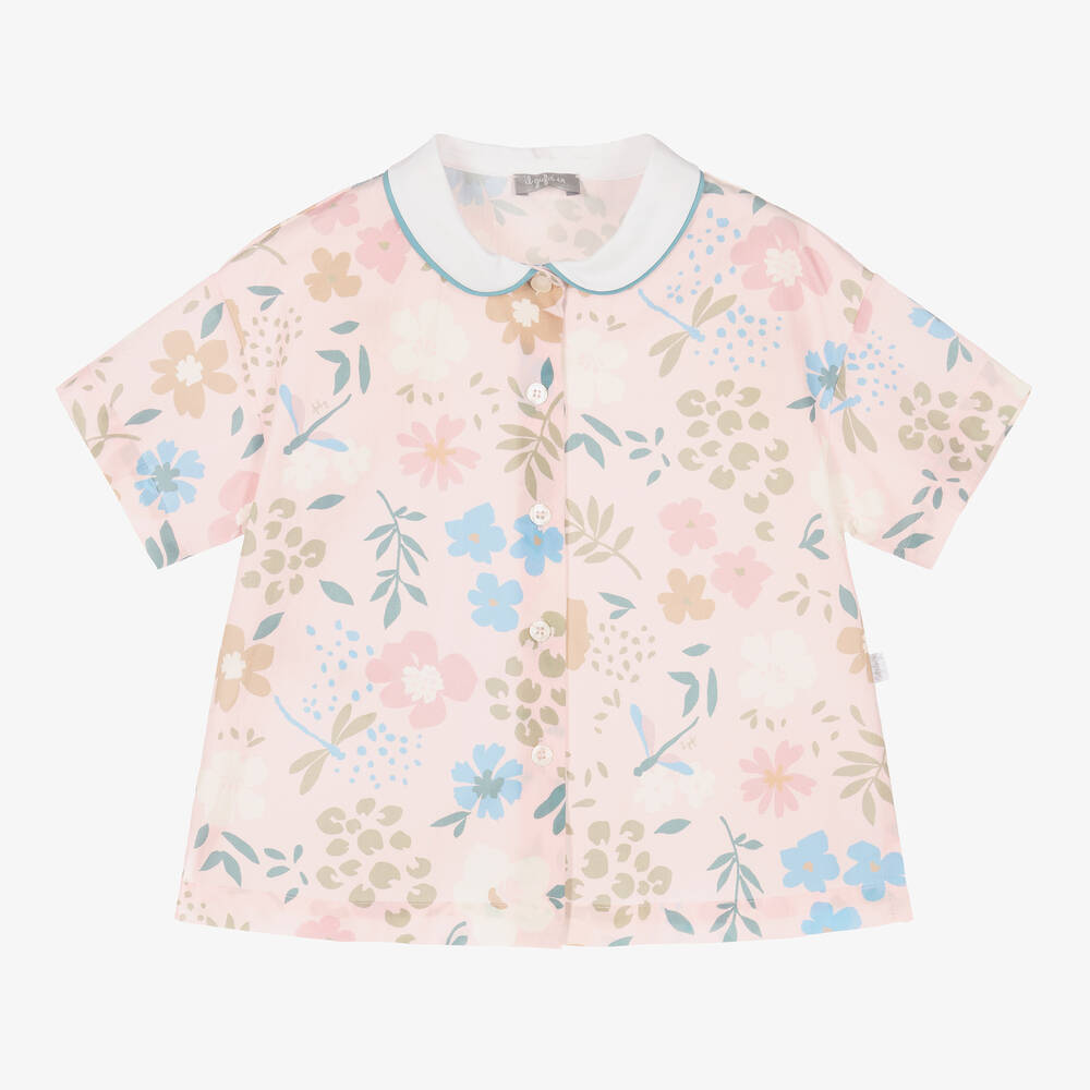 Il Gufo-Girls Light Pink Cotton Floral Shirt | Childrensalon Outlet