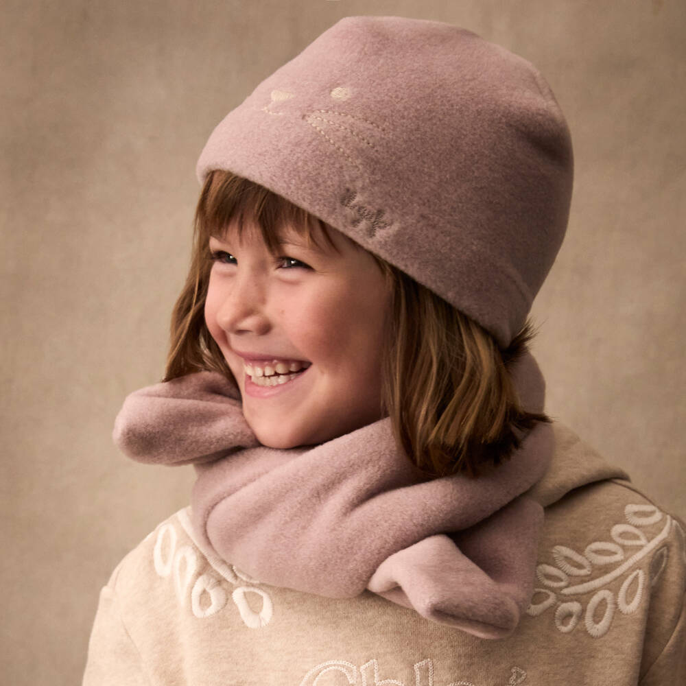 Il Gufo-Girls Lilac Fleece Hat and Scarf | Childrensalon Outlet