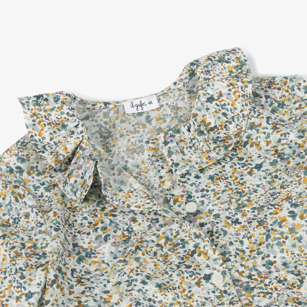 Il Gufo-بلوزة بطبعة ورود قطن لون أخضر | Childrensalon Outlet