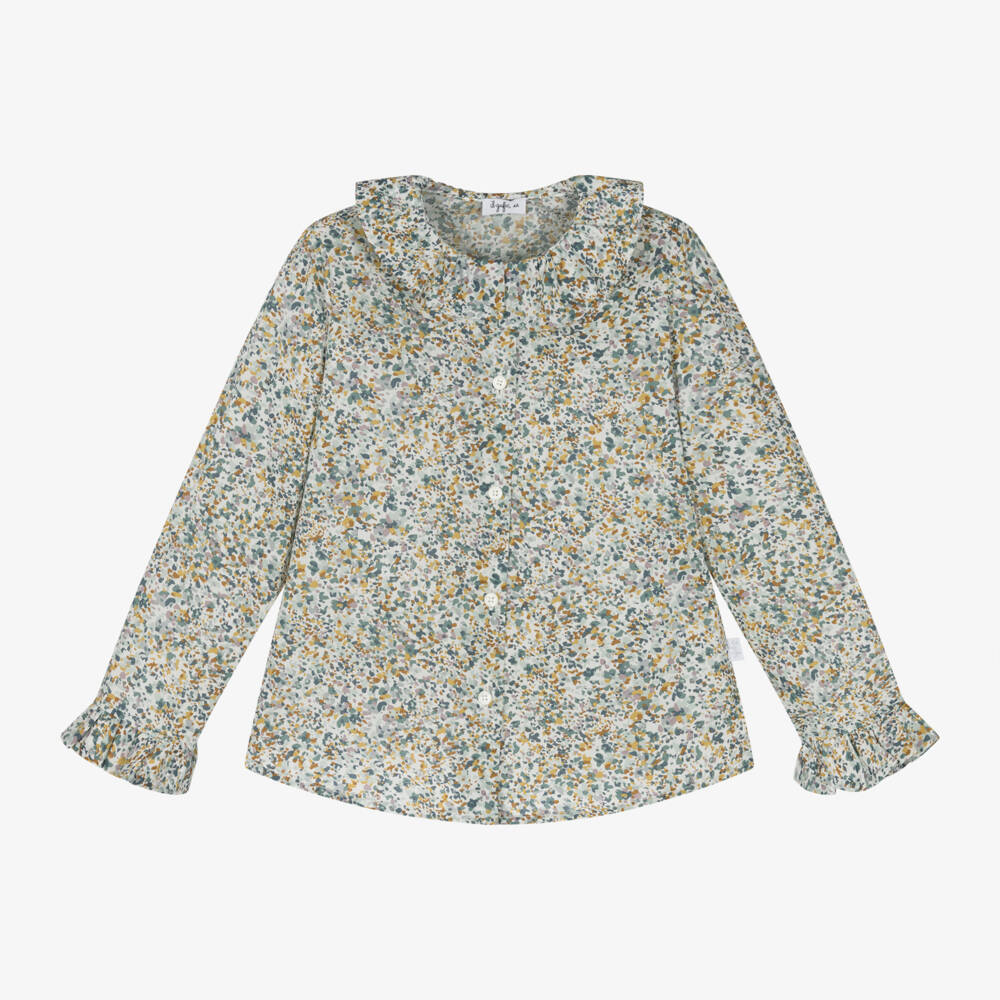 Il Gufo-Girls Lilac Green Ruffle Blouse | Childrensalon Outlet