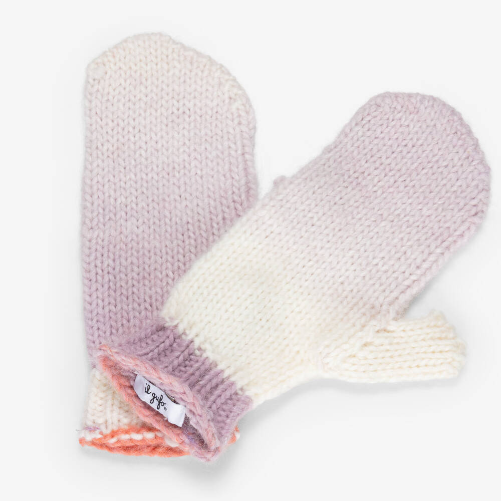 Il Gufo-Girls Lilac & Ivory Ombré Knitted Mittens | Childrensalon Outlet
