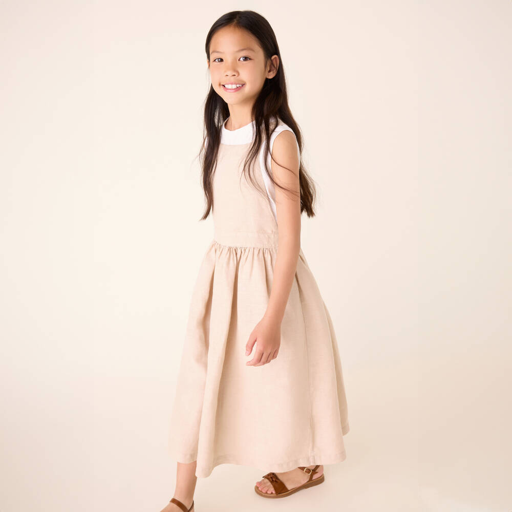 Il Gufo-Льняное платье без рукавов бежевое для девочек | Childrensalon Outlet