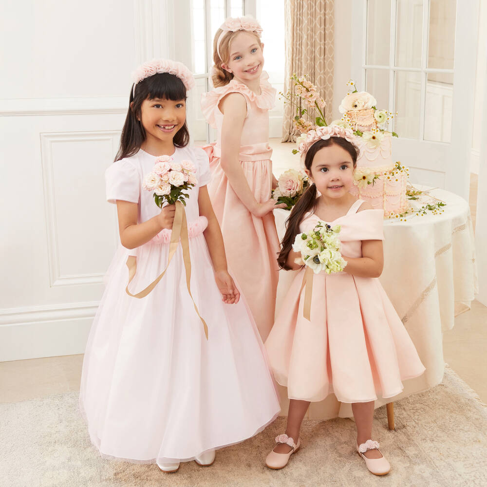 Il Gufo-فستان تول وردي للبنات مع حزام زهور | Childrensalon Outlet