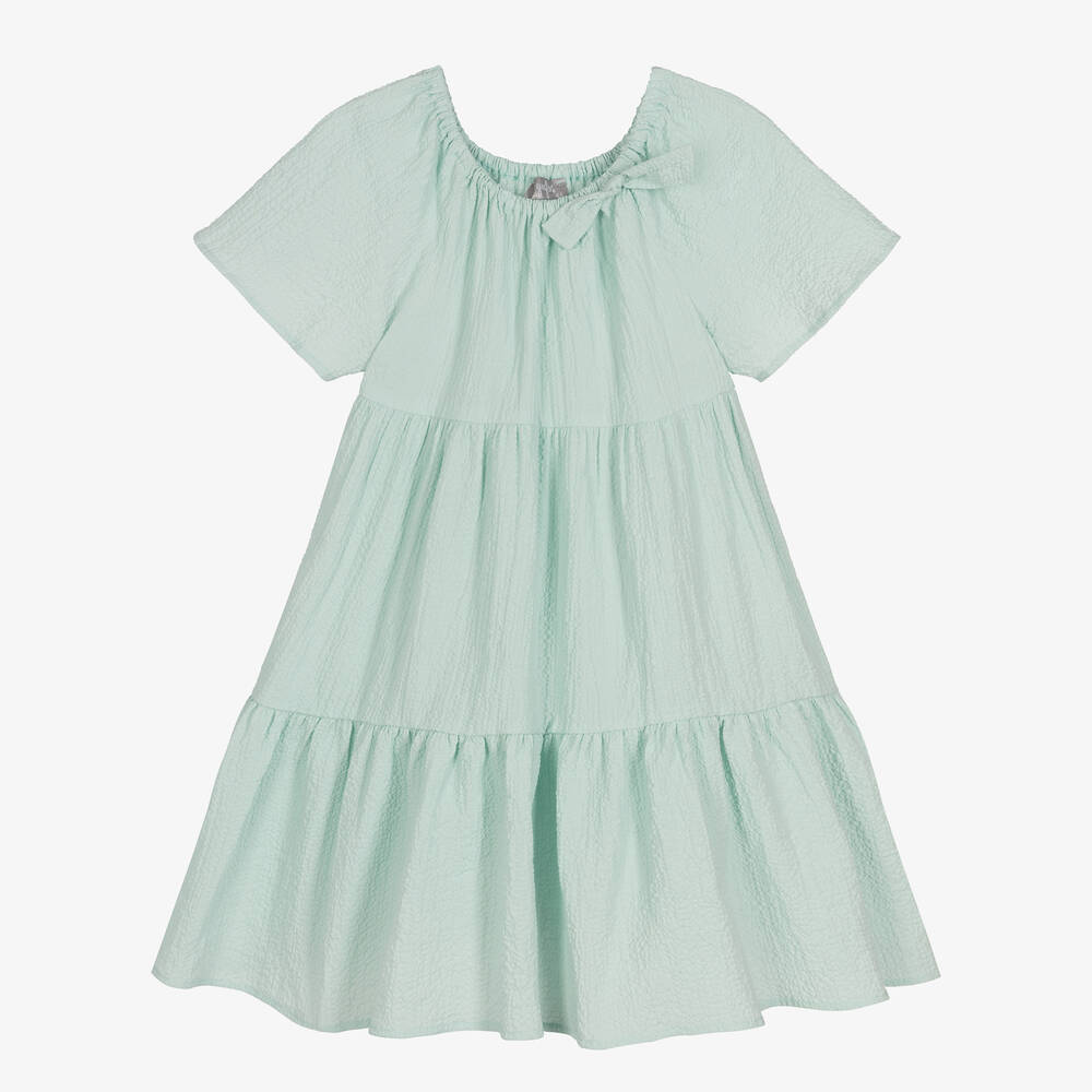 Il Gufo-فستان قطن سيرسوكر لون أخضر نعناعي | Childrensalon Outlet