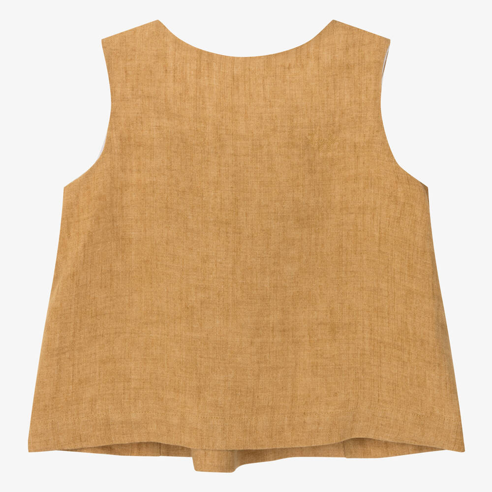 Il Gufo-Girls Mustard Yellow Linen Top | Childrensalon Outlet