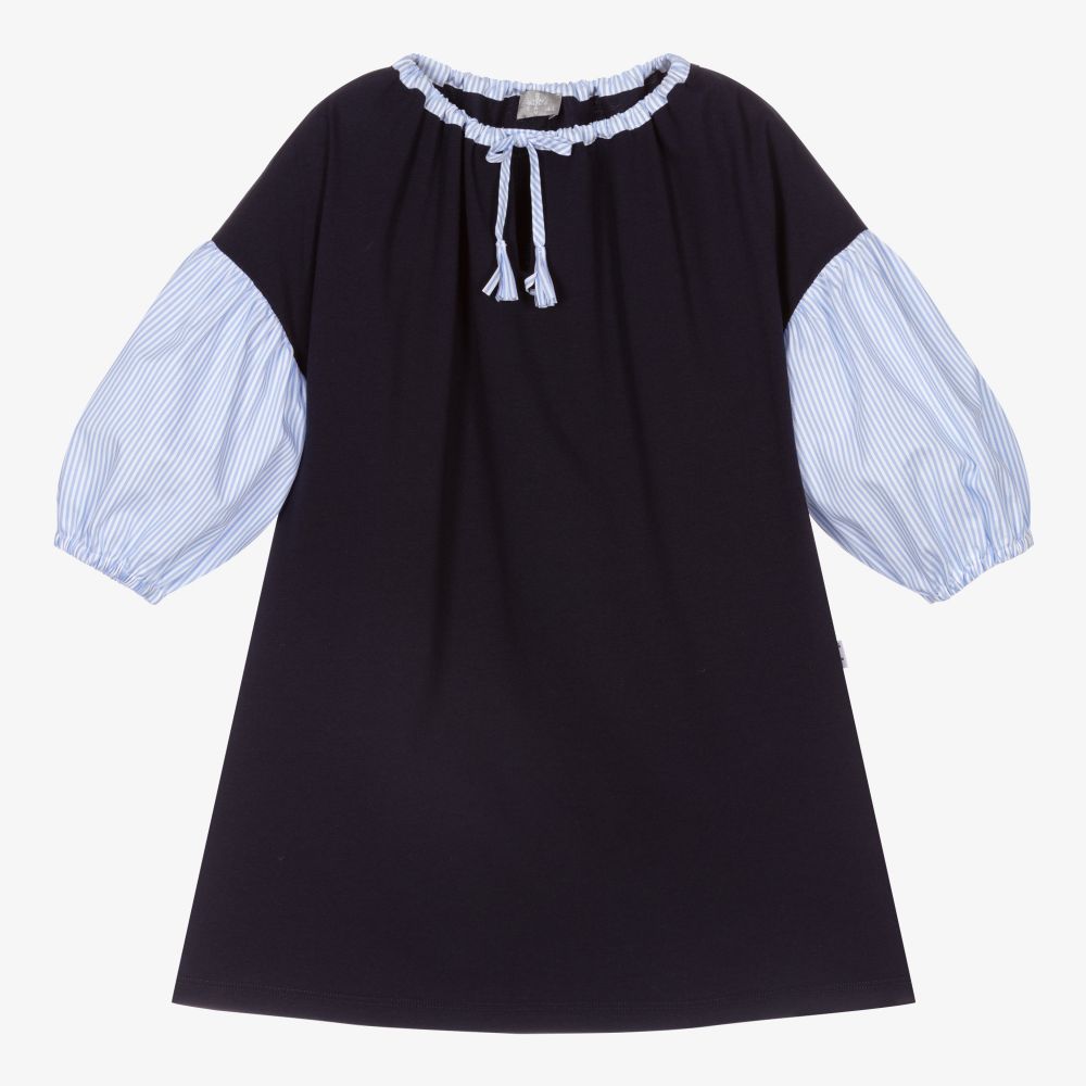 Il Gufo - Girls Navy Blue Cotton Dress | Childrensalon