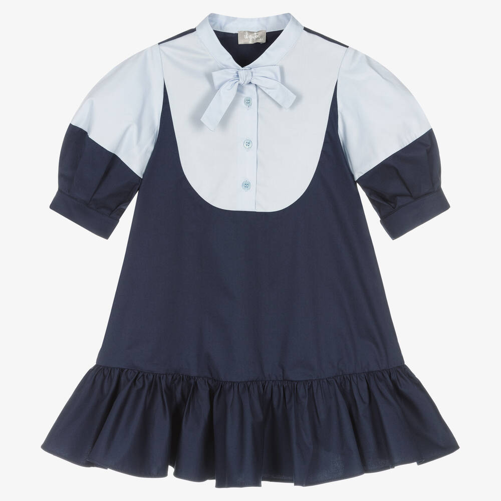 Il Gufo - Robe bleu marine en coton fille | Childrensalon