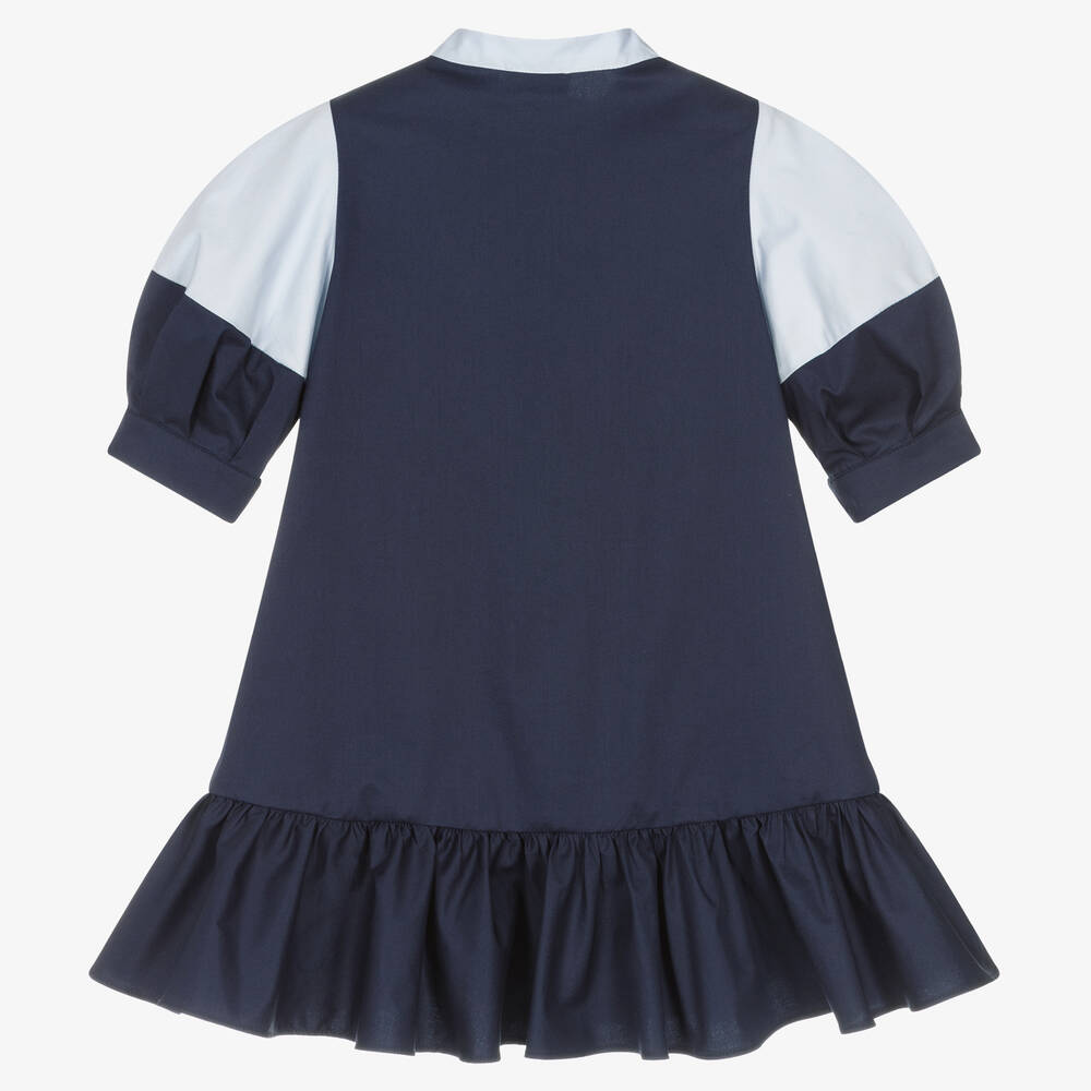 Il Gufo-Синее хлопковое платье для девочек | Childrensalon Outlet