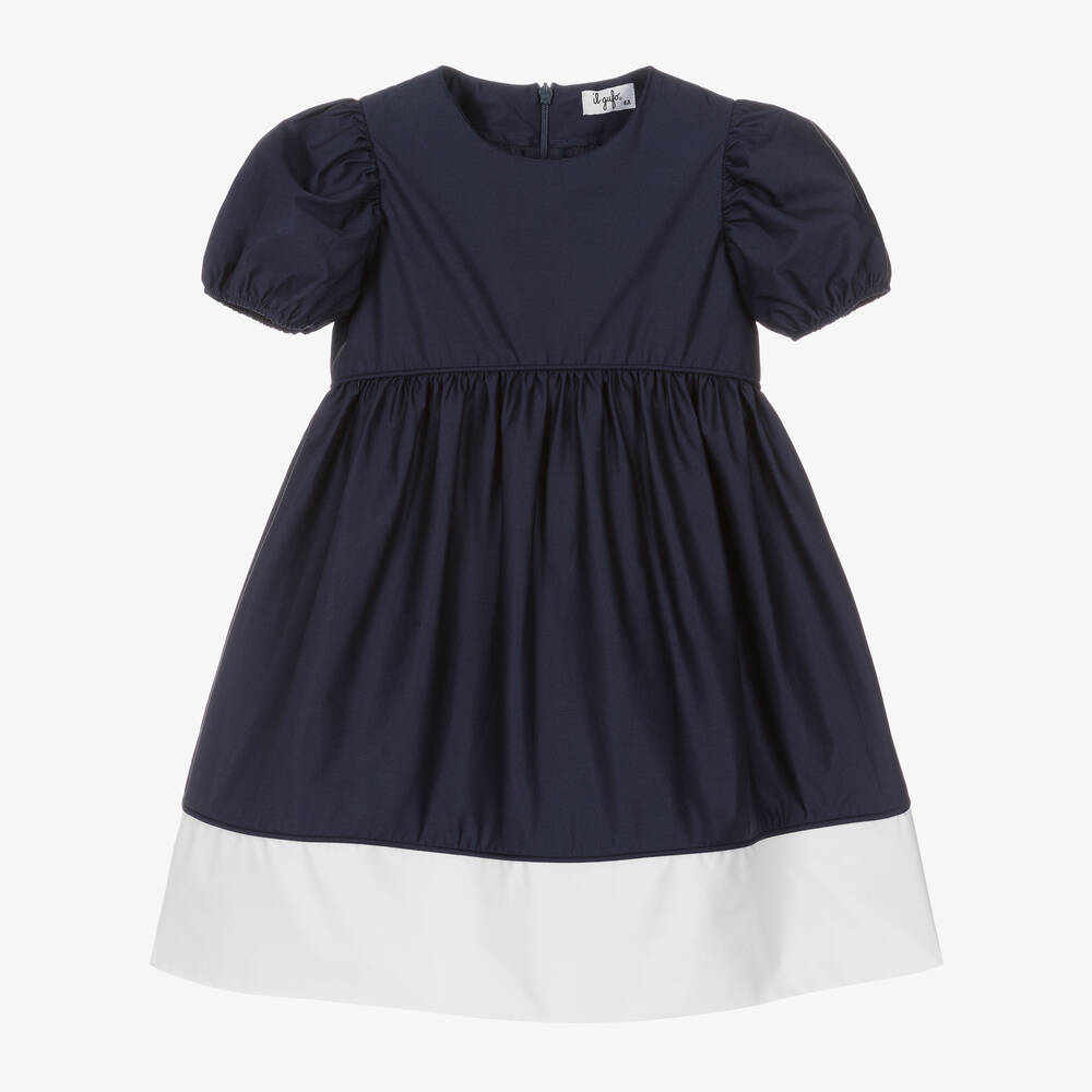 Il Gufo-Girls Navy Blue Cotton Dress | Childrensalon Outlet