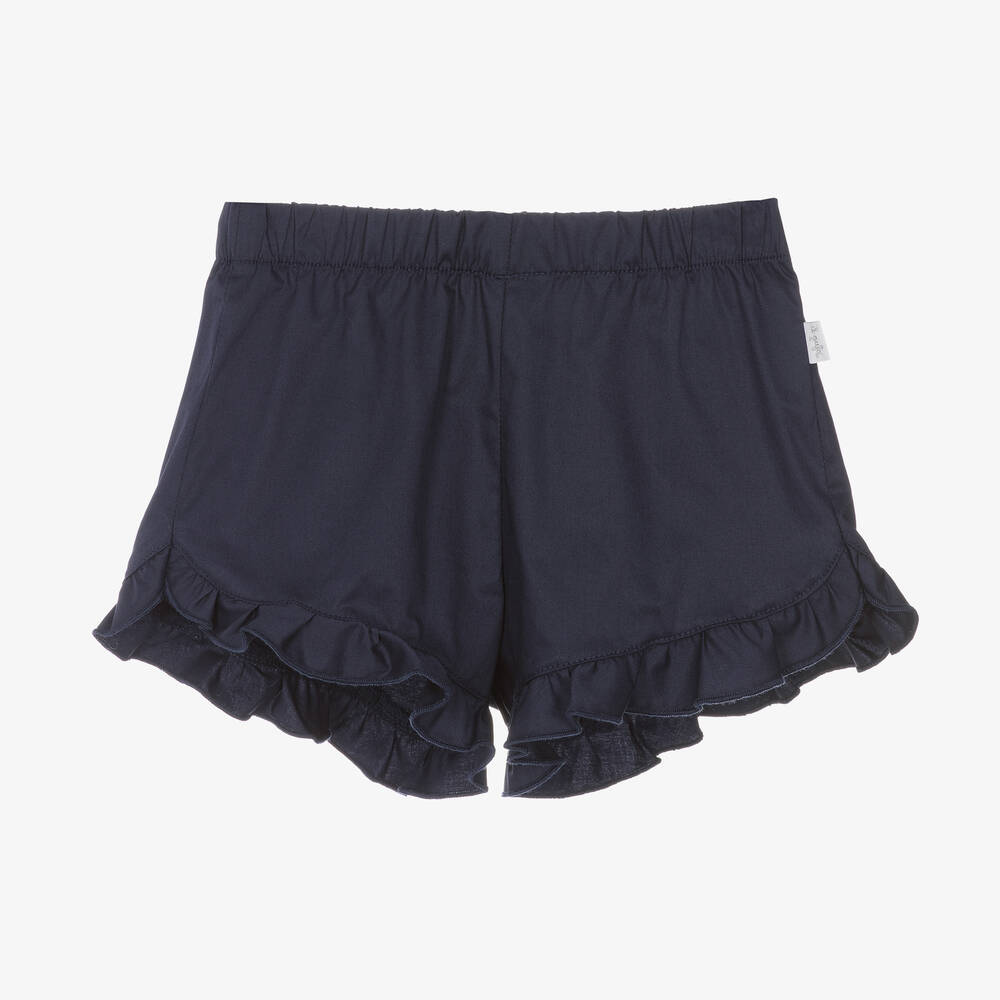 Il Gufo-Girls Navy Blue Cotton Frill Shorts | Childrensalon Outlet