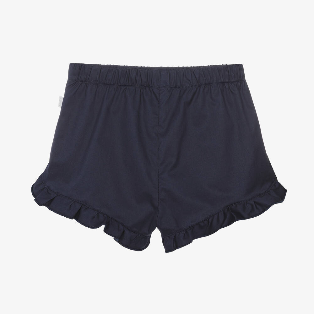 Il Gufo-Girls Navy Blue Cotton Frill Shorts | Childrensalon Outlet