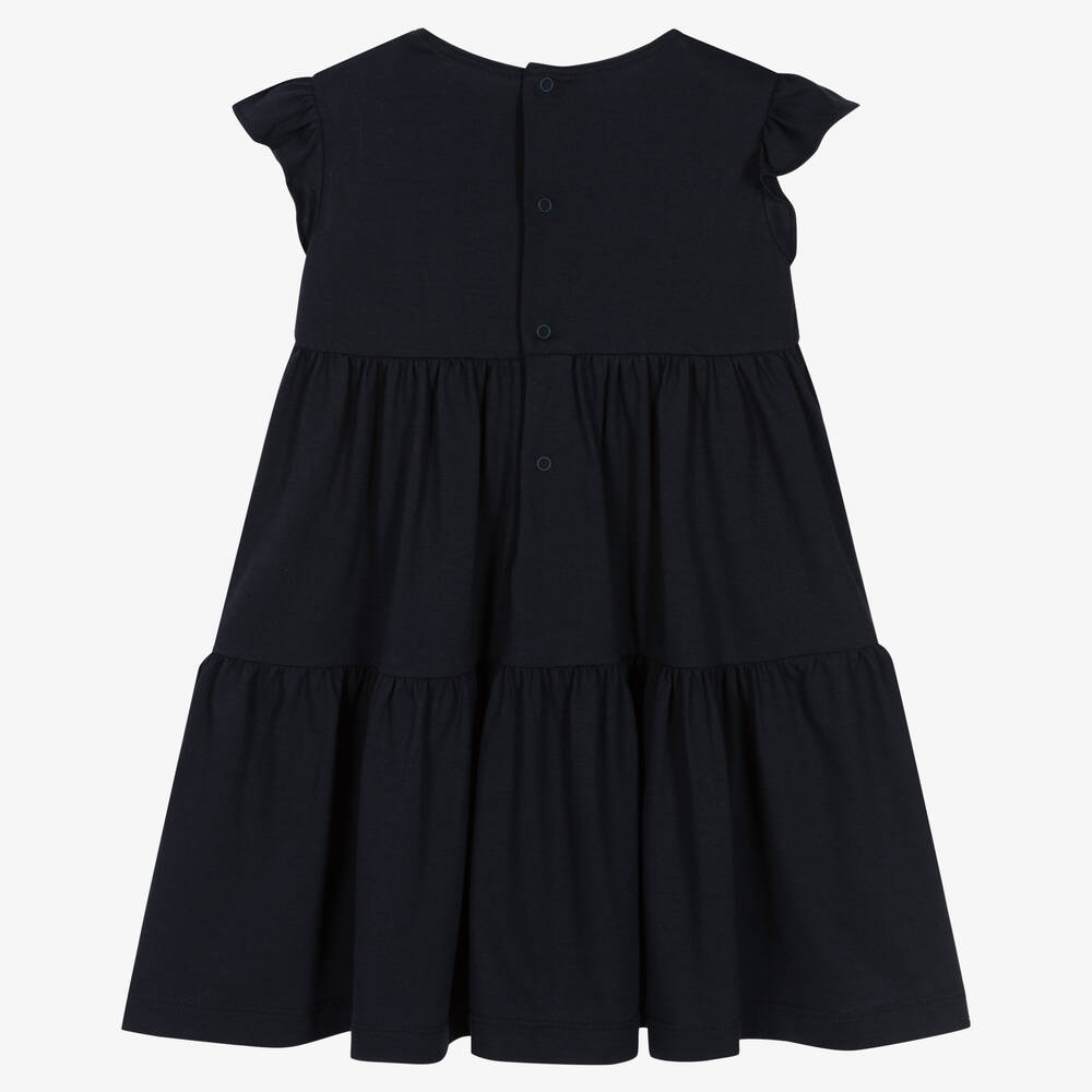 Il Gufo-Girls Navy Blue Cotton Jersey Dress | Childrensalon Outlet