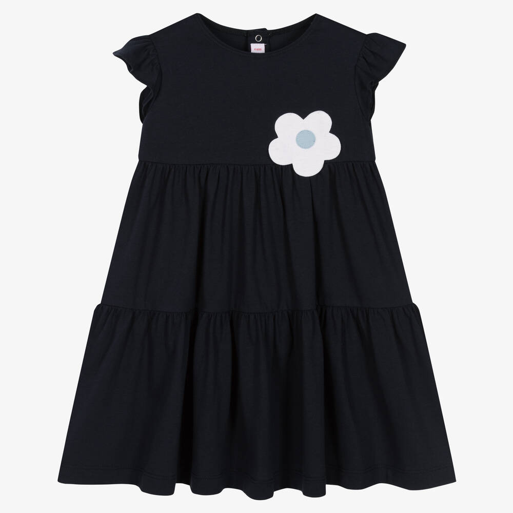 Il Gufo - Girls Navy Blue Cotton Jersey Dress | Childrensalon