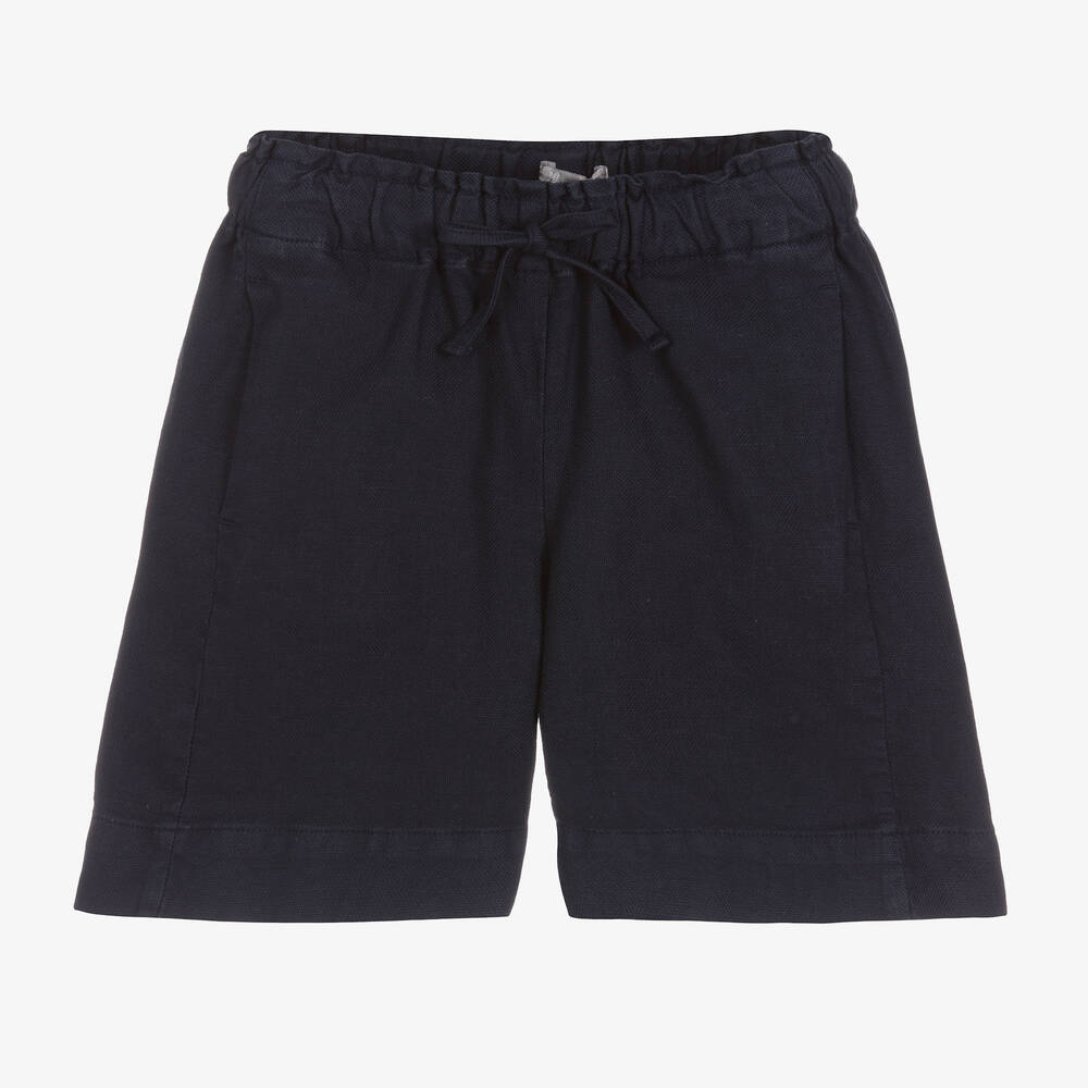 Il Gufo - Girls Navy Blue Cotton & Linen Shorts | Childrensalon