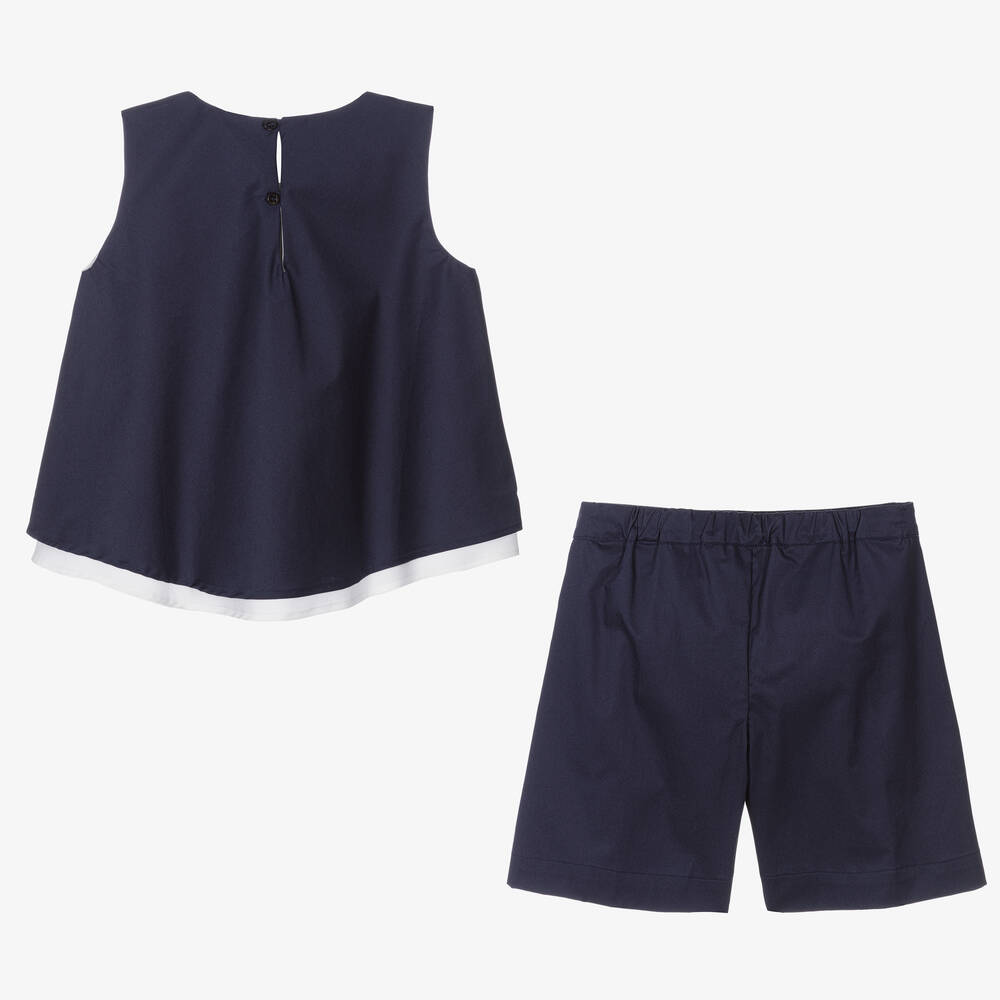 Il Gufo-طقم شورت قطن بوبلين لون كحلي للبنات | Childrensalon Outlet