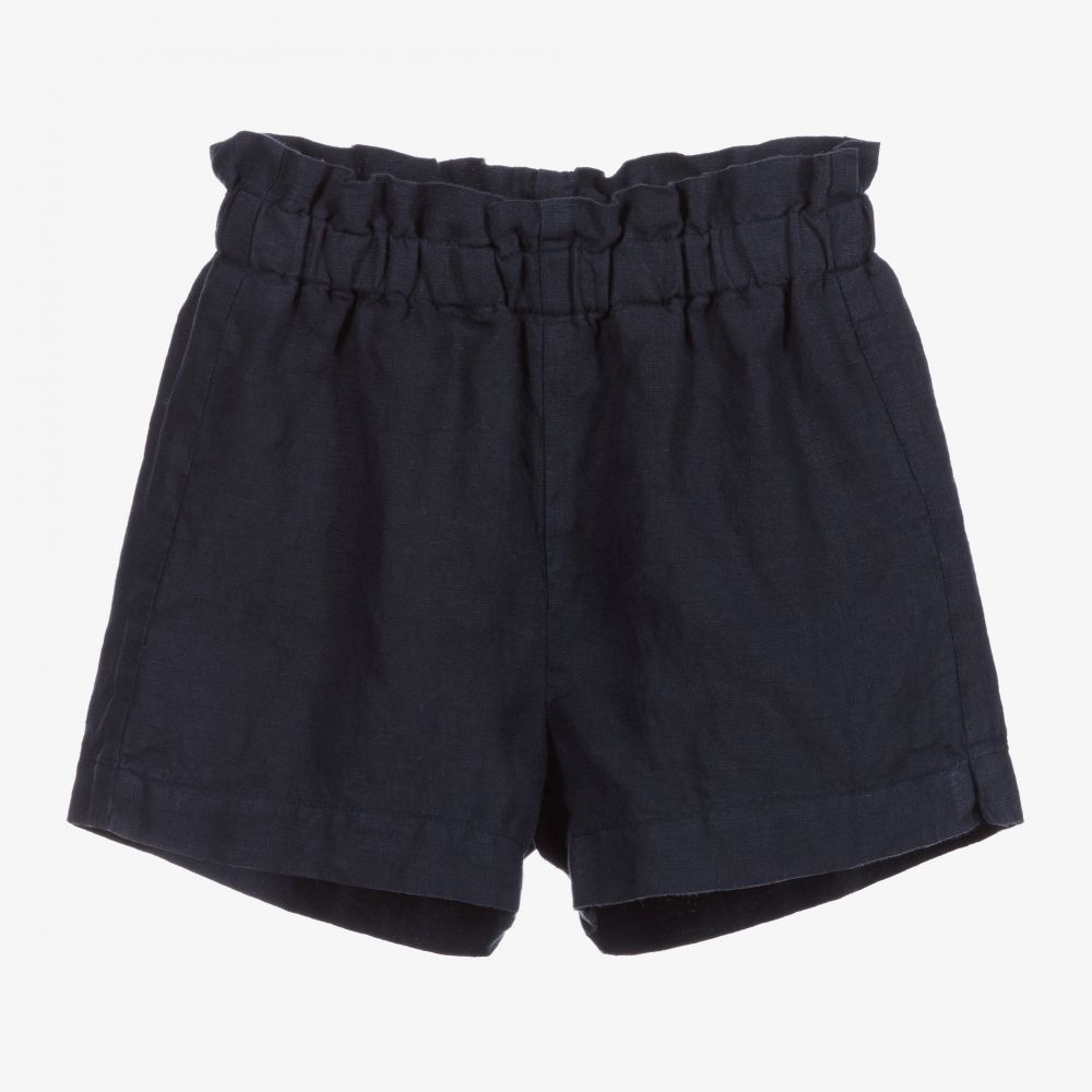 Il Gufo Short bleu marine en lin Fille Childrensalon Outlet