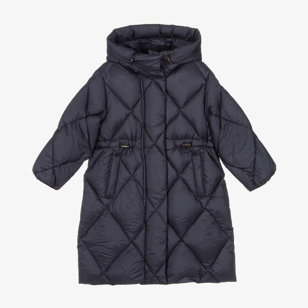 Il Gufo - Girls Navy Blue Quilted Down Coat | Childrensalon