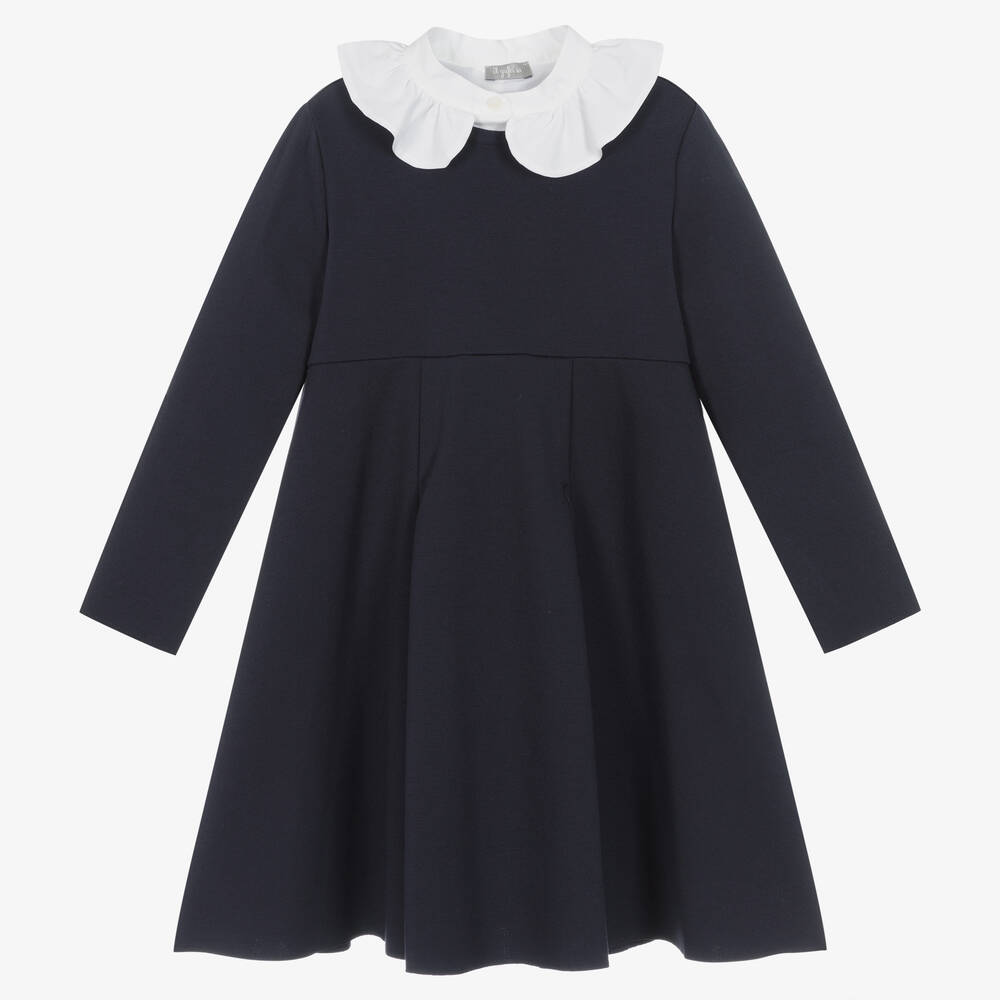 Il Gufo - Navyblaues Kleid mit Rüschenkragen | Childrensalon