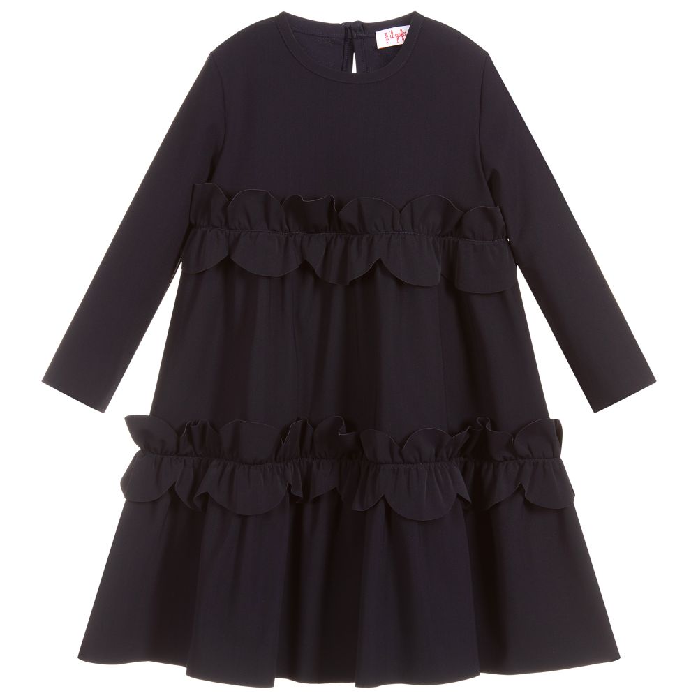 Il Gufo - Girls Navy Blue Ruffle Dress | Childrensalon