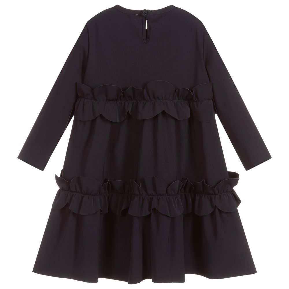 Il Gufo-Girls Navy Blue Ruffle Dress | Childrensalon Outlet