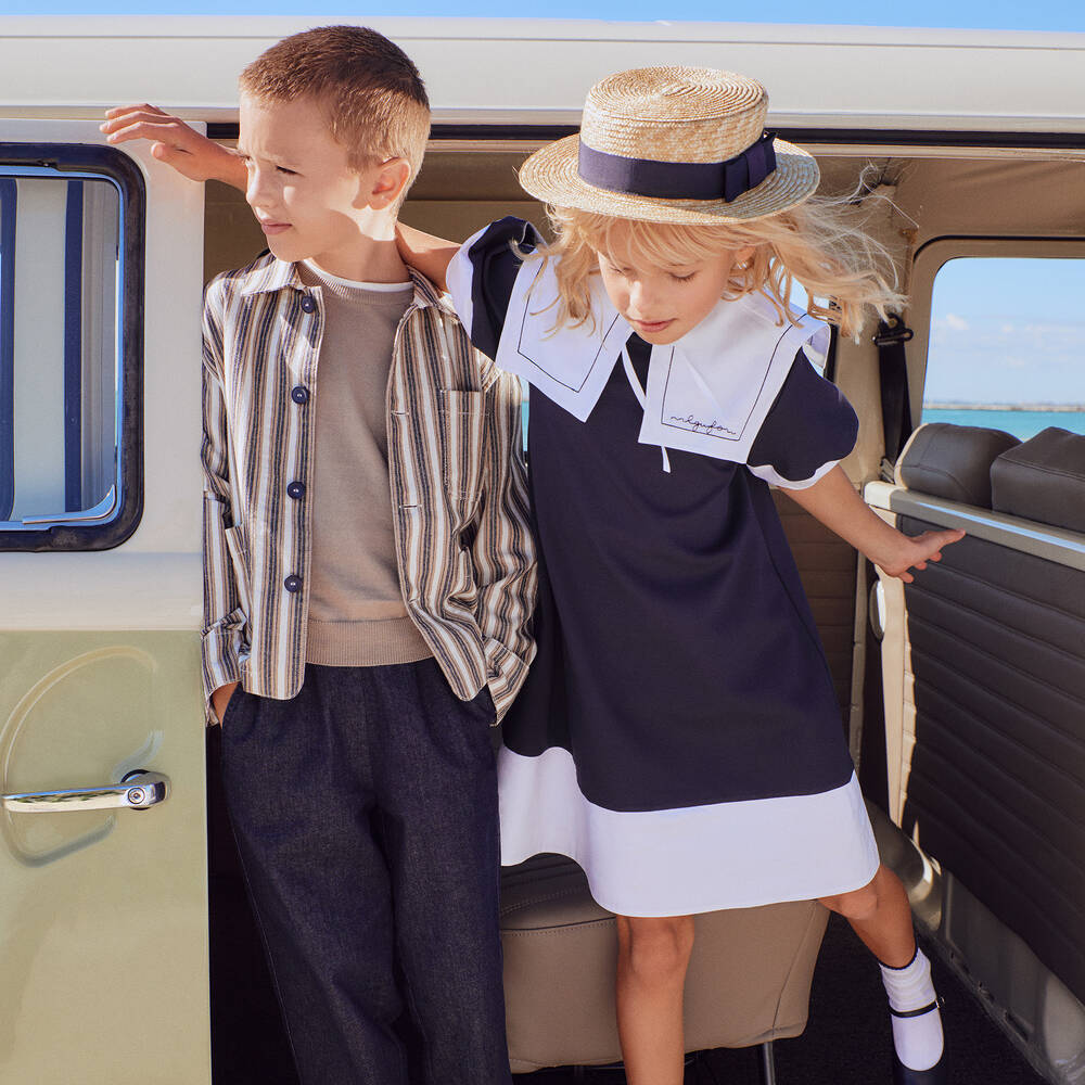 Il Gufo Girls Navy Blue Sailor Dress Childrensalon Outlet