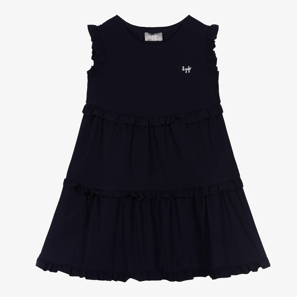 Il Gufo-Girls Navy Blue Tiered Dress | Childrensalon Outlet