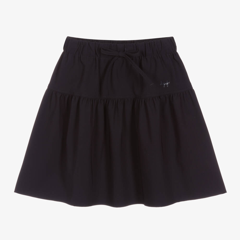 Il Gufo - Girls Navy Blue Tiered Logo Skirt | Childrensalon