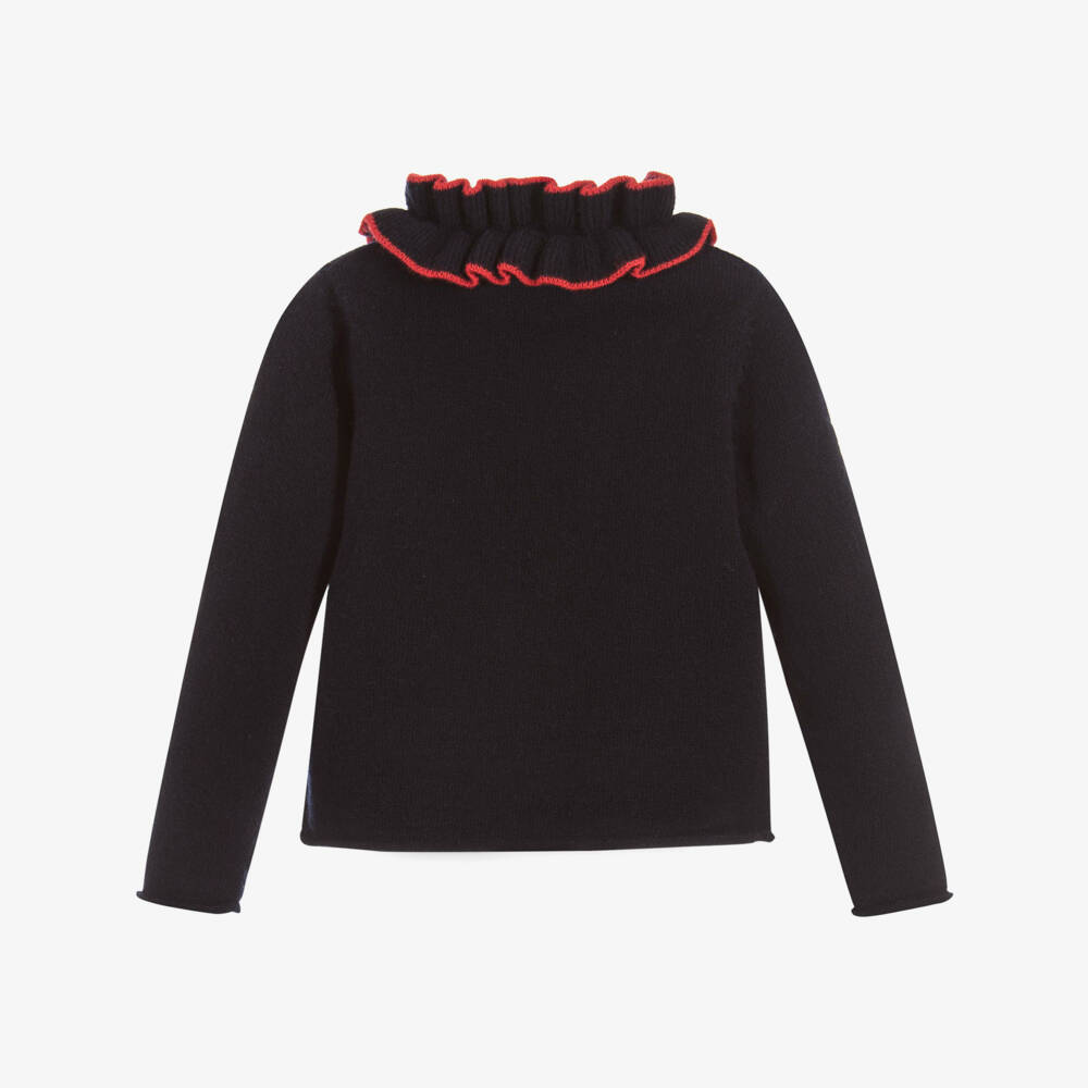 Il Gufo-Girls Navy Blue Wool Cardigan | Childrensalon Outlet