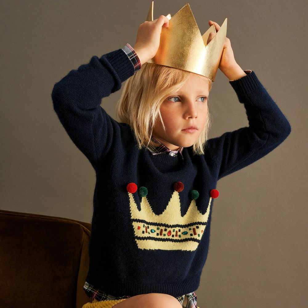 Il Gufo Girls Navy Blue Wool Sweater Childrensalon Outlet