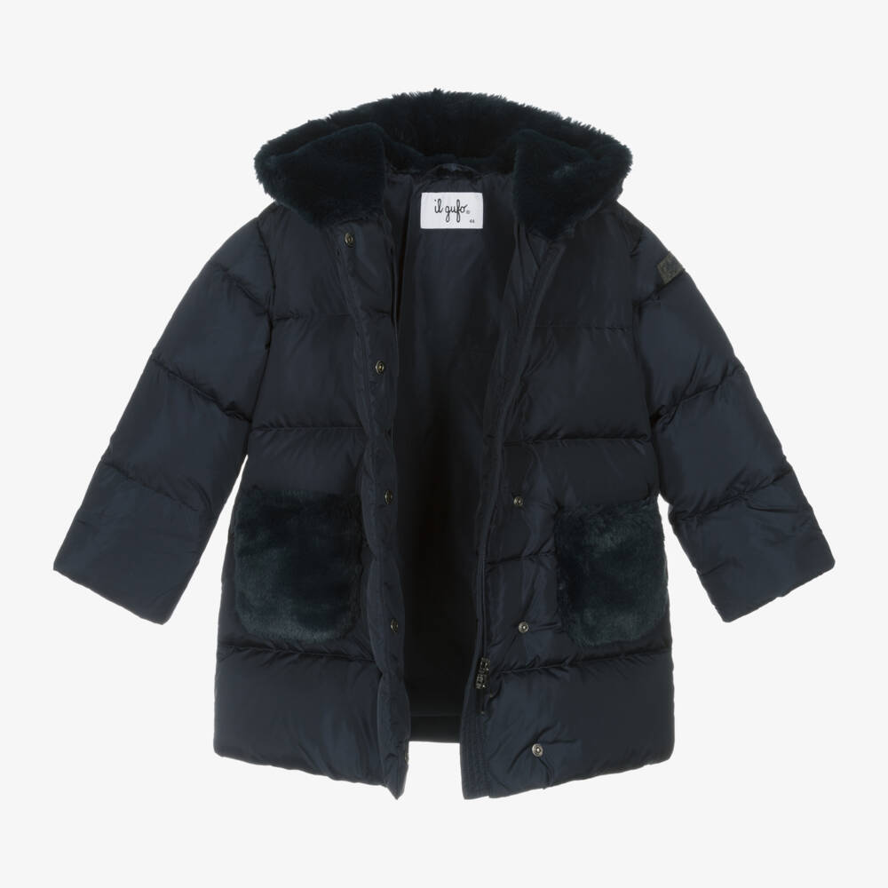 Il Gufo-Girls Navy Down Puffer Jacket | Childrensalon Outlet