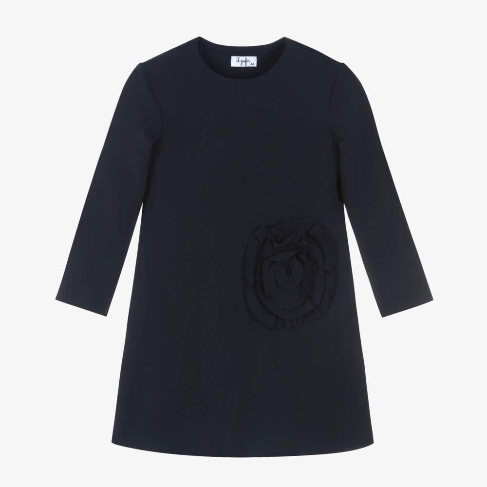 Il Gufo-Girls Navy Floral A-Line Dress | Childrensalon Outlet