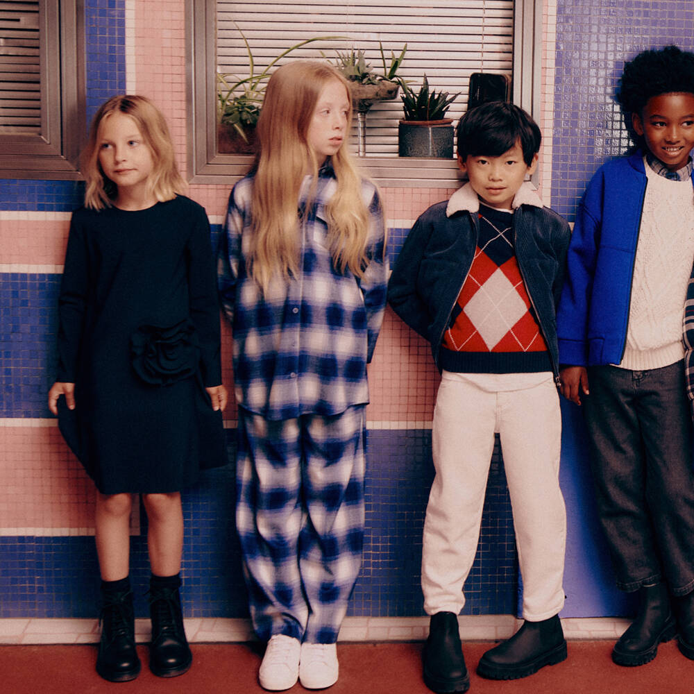 Il Gufo-Girls Navy Floral A-Line Dress | Childrensalon Outlet