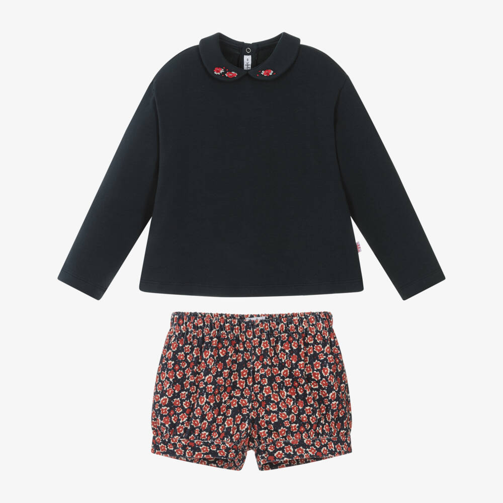 Il Gufo-Girls Navy Floral Outfit Set | Childrensalon Outlet