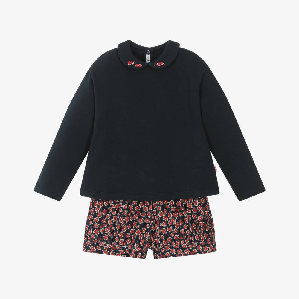 Il Gufo-Girls Navy Floral Outfit Set | Childrensalon Outlet
