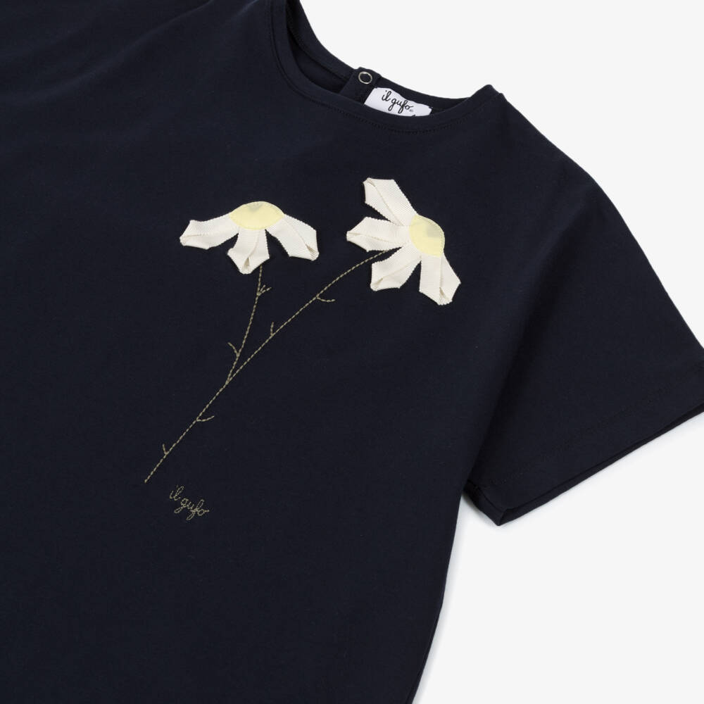 Il Gufo-Платье из синего трикотажа с цветочным узором для девочек | Childrensalon Outlet