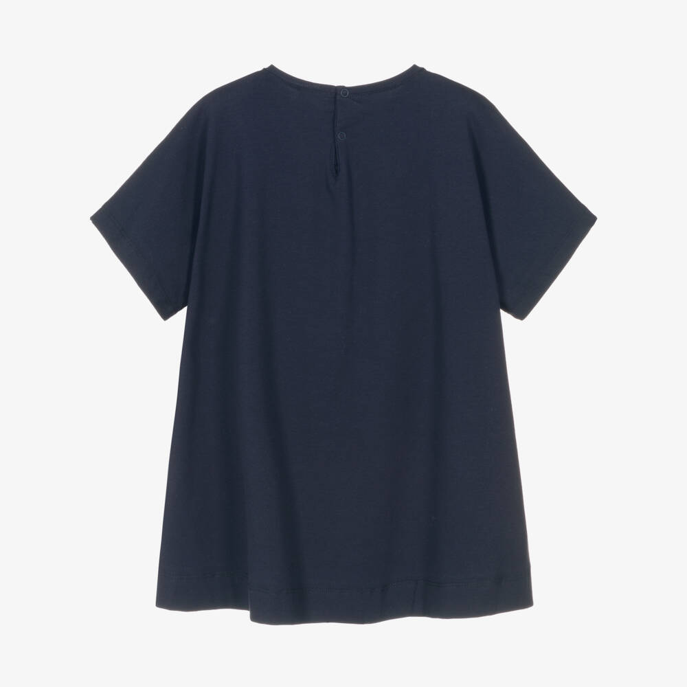 Il Gufo-Платье из синего трикотажа с цветочным узором для девочек | Childrensalon Outlet