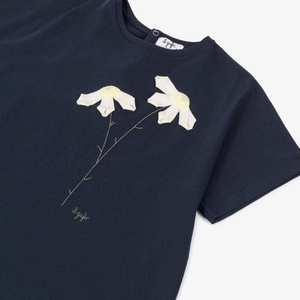 Il Gufo-Платье из синего трикотажа с цветочным узором для девочек | Childrensalon Outlet