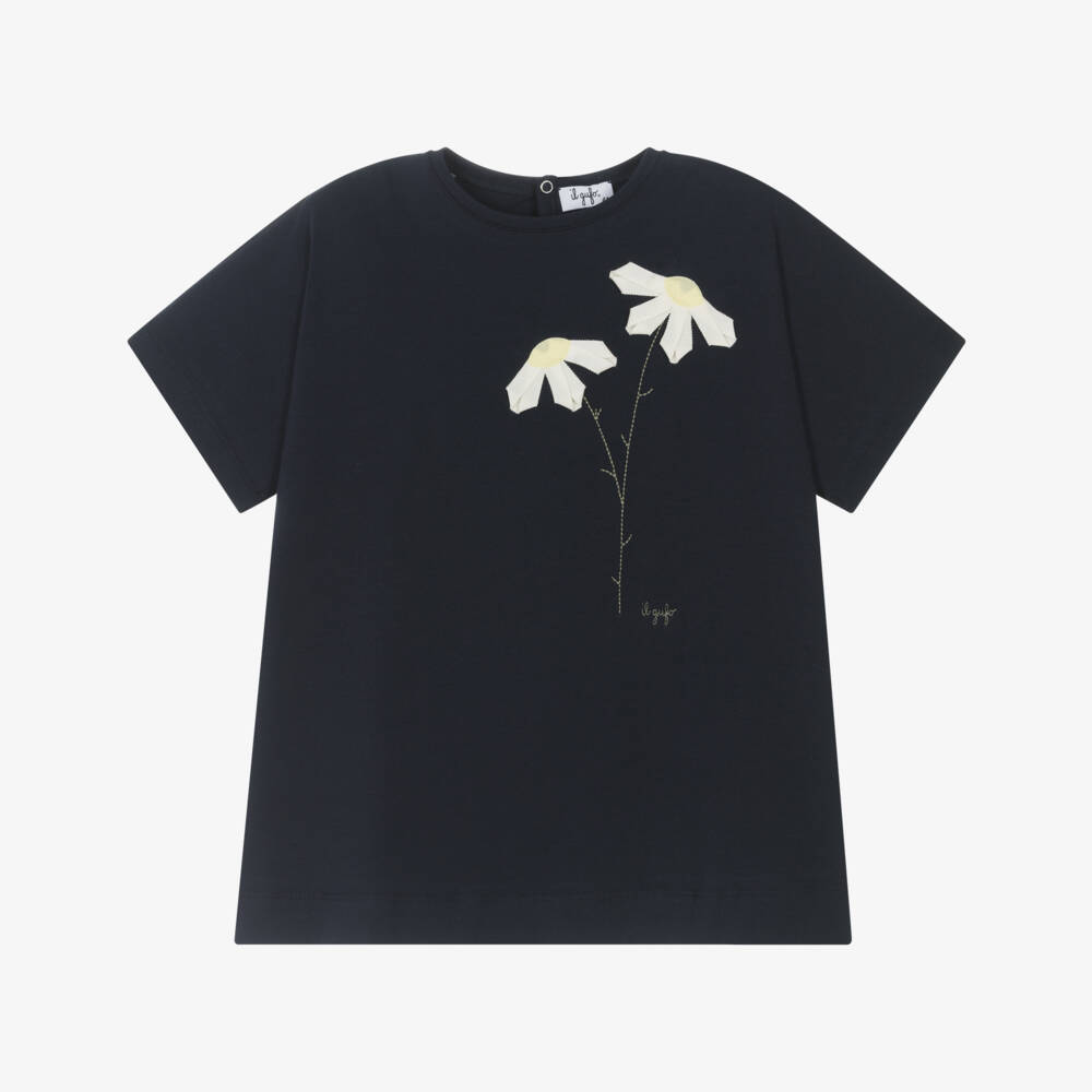 Il Gufo-Платье из синего трикотажа с цветочным узором для девочек | Childrensalon Outlet