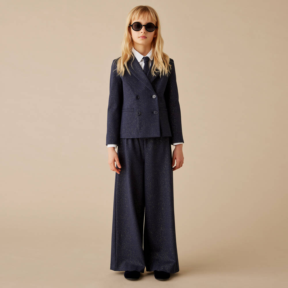 Il Gufo-Girls Navy Sparkle Wide-Leg Trousers | Childrensalon Outlet