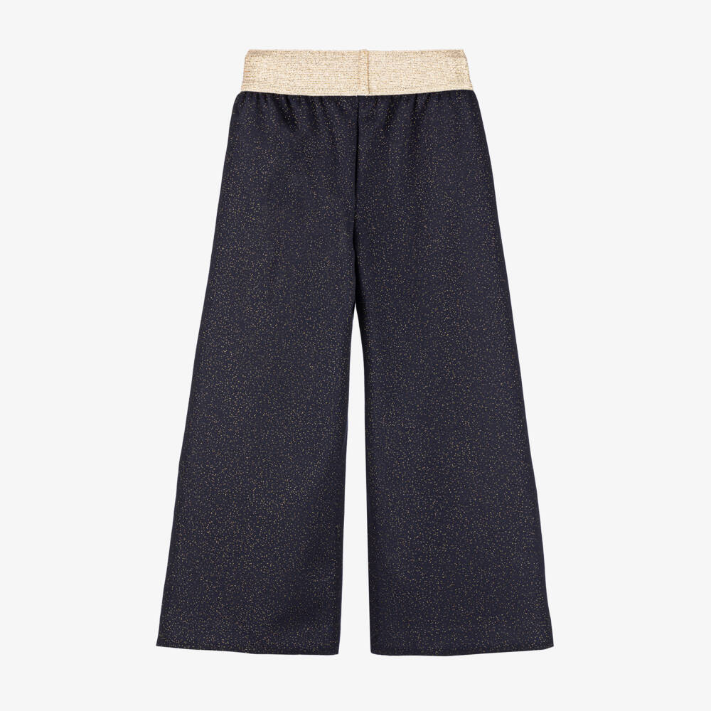 Il Gufo-Girls Navy Sparkle Wide-Leg Trousers | Childrensalon Outlet