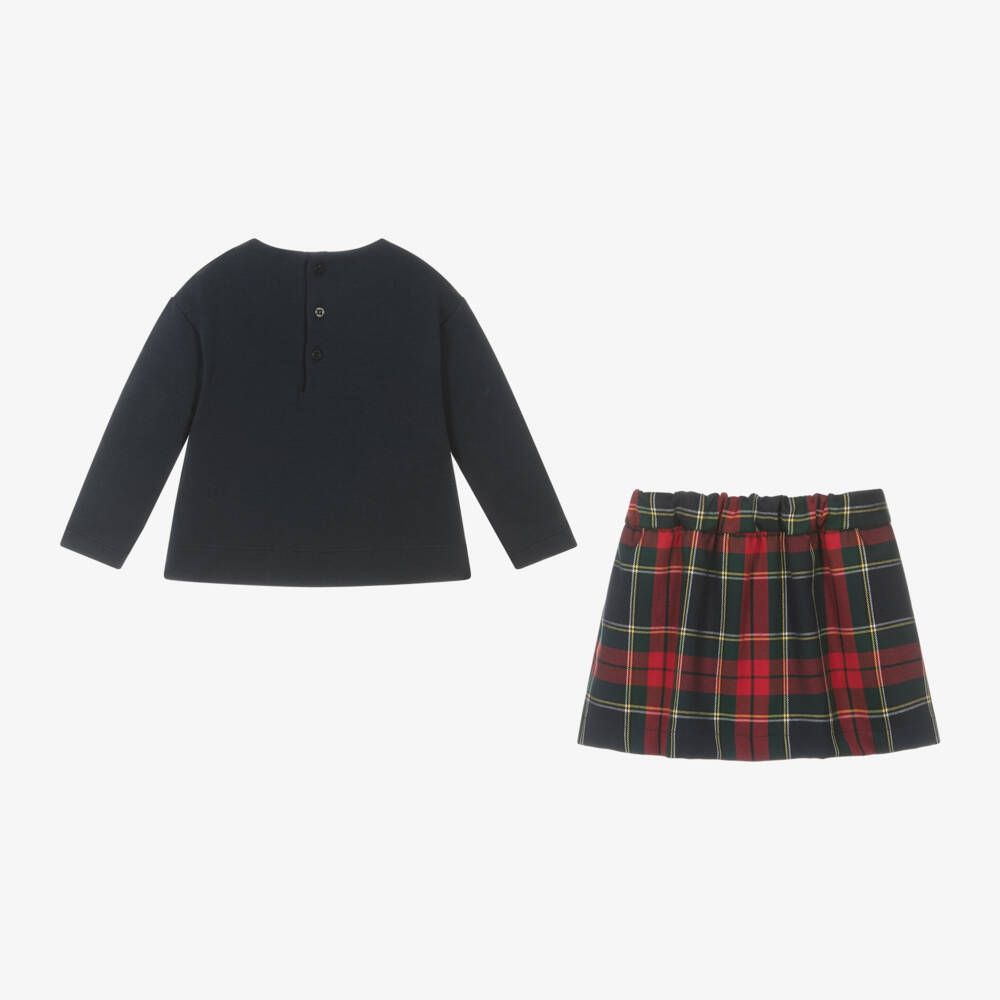 Il Gufo-Girls Navy Tartan Skirt Ensemble | Childrensalon Outlet