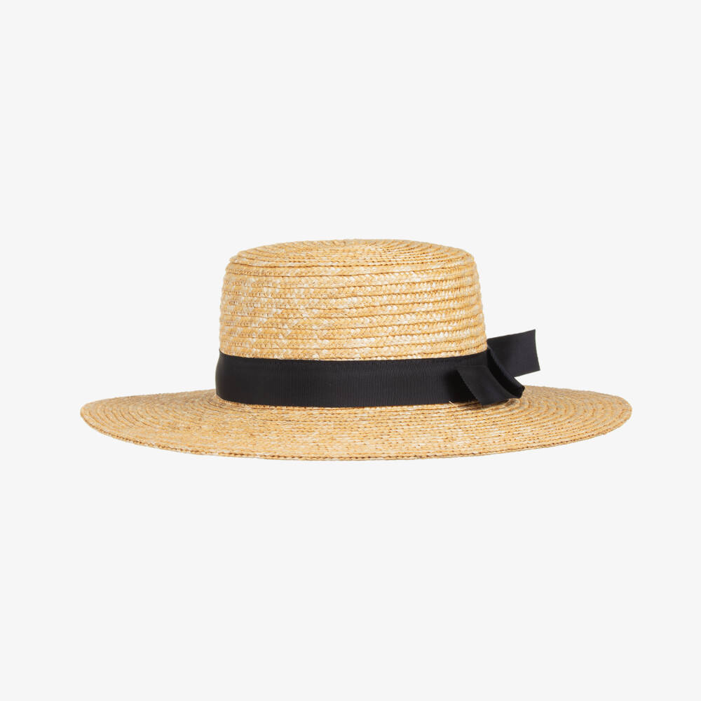 Il Gufo-Girls Navy-Trimmed Straw Sun Hat | Childrensalon Outlet