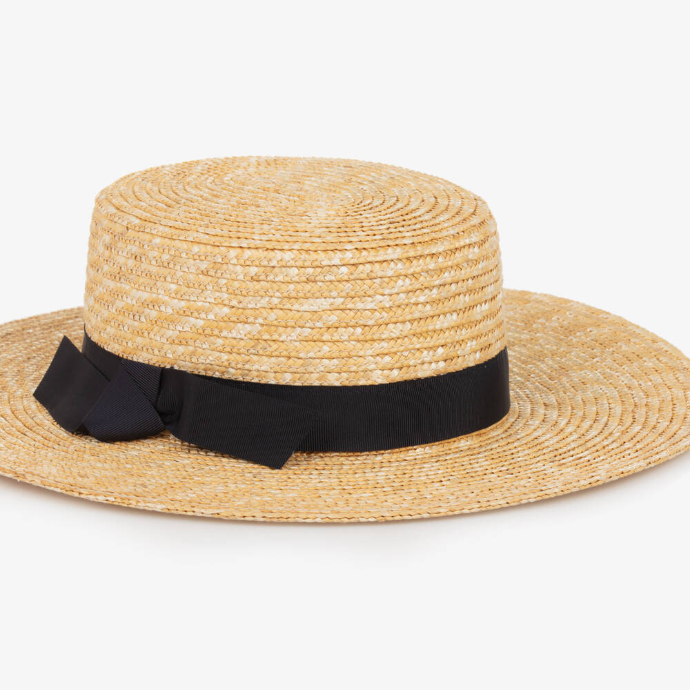 Il Gufo-Girls Navy-Trimmed Straw Sun Hat | Childrensalon Outlet