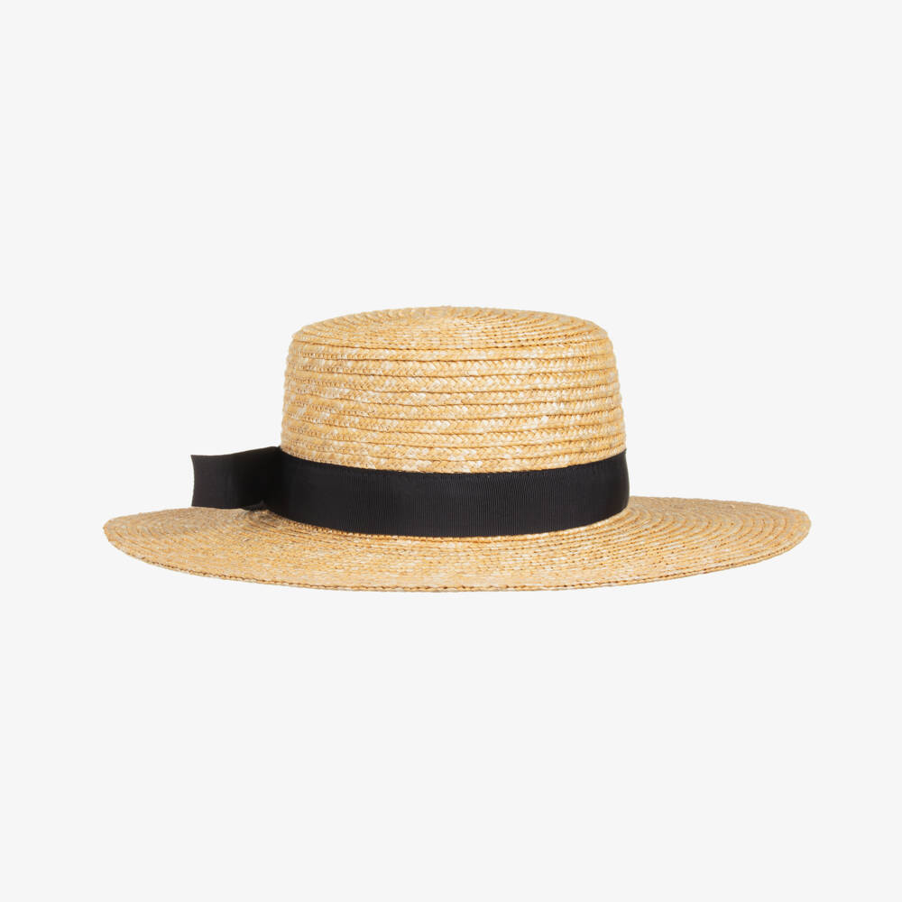 Il Gufo-Girls Navy-Trimmed Straw Sun Hat | Childrensalon Outlet