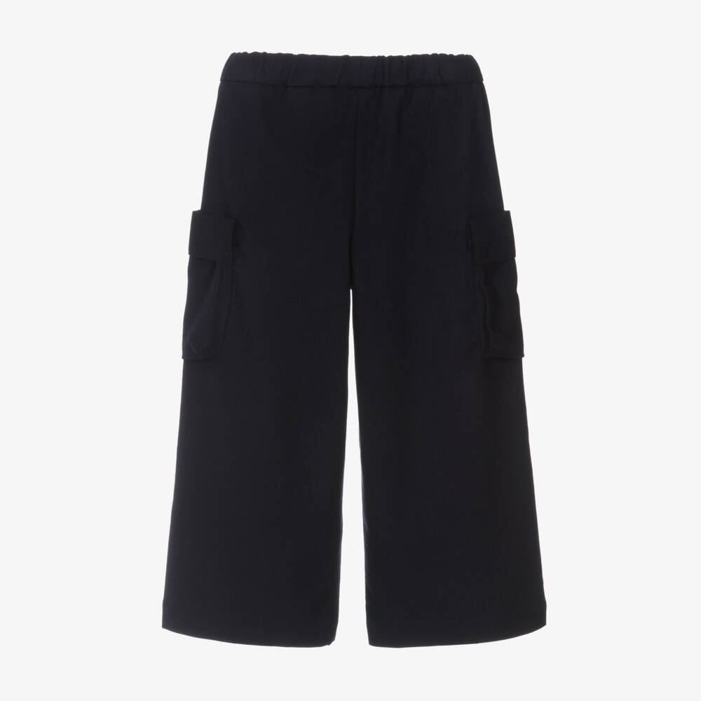 Il Gufo-Girls Navy Wide Leg Cargo Trousers | Childrensalon Outlet
