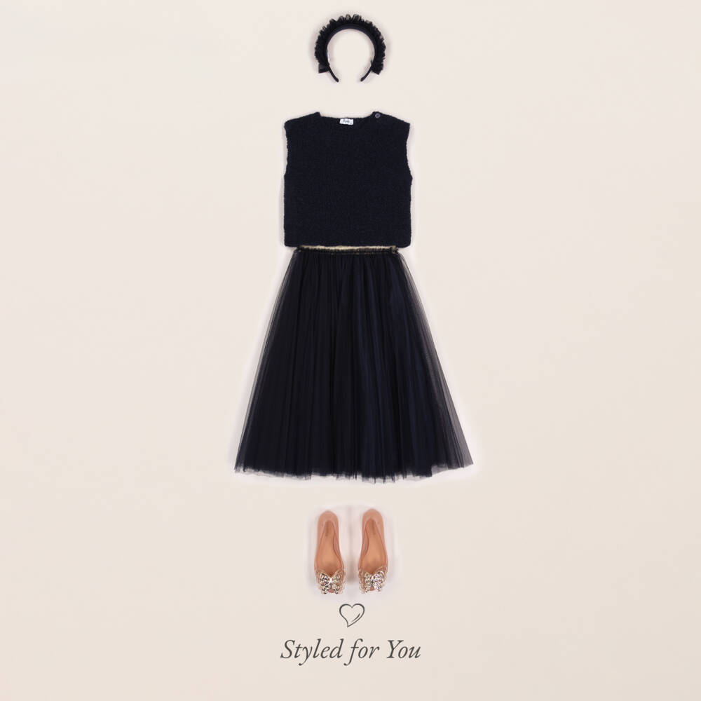 Il Gufo-Girls Navy Wool Sleeveless Vest | Childrensalon Outlet