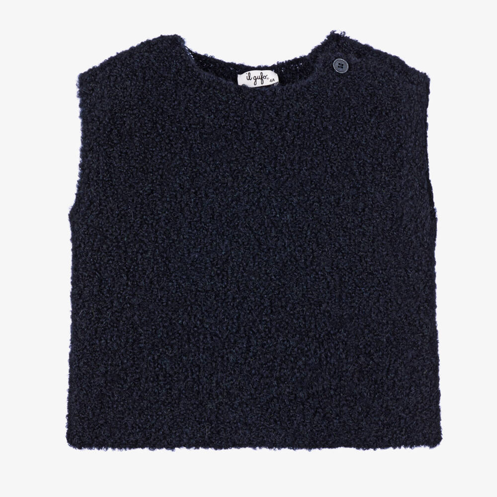 Il Gufo-Girls Navy Wool Sleeveless Vest | Childrensalon Outlet