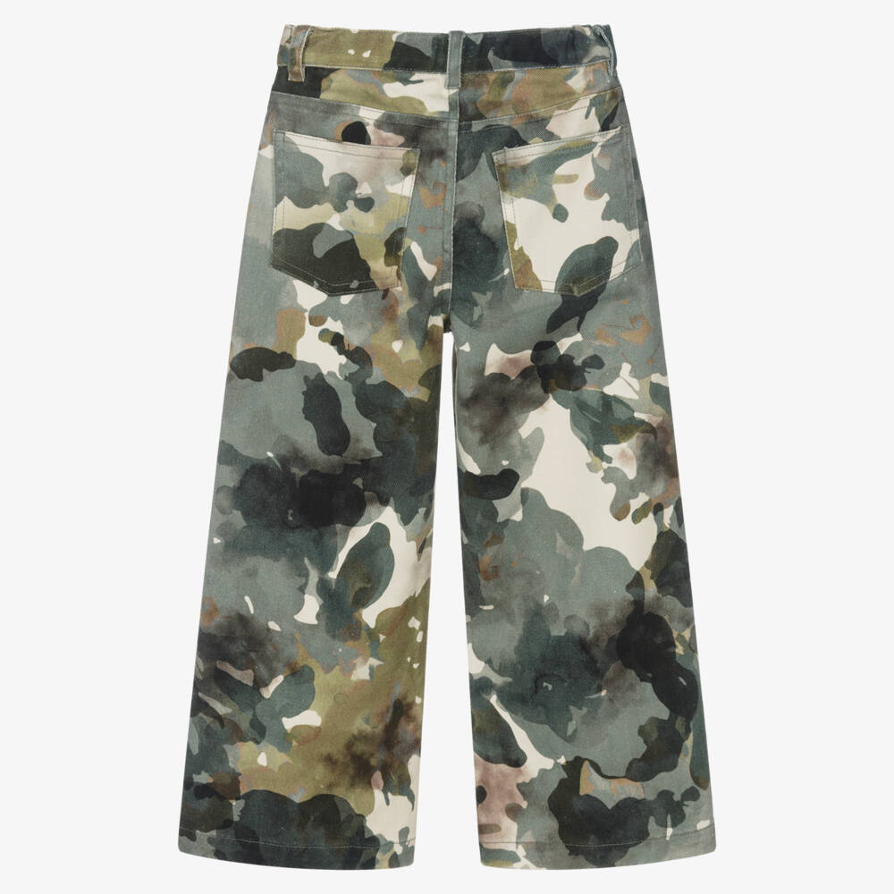 Il Gufo-Оливковые камуфляжные брюки из твила для девочек | Childrensalon Outlet